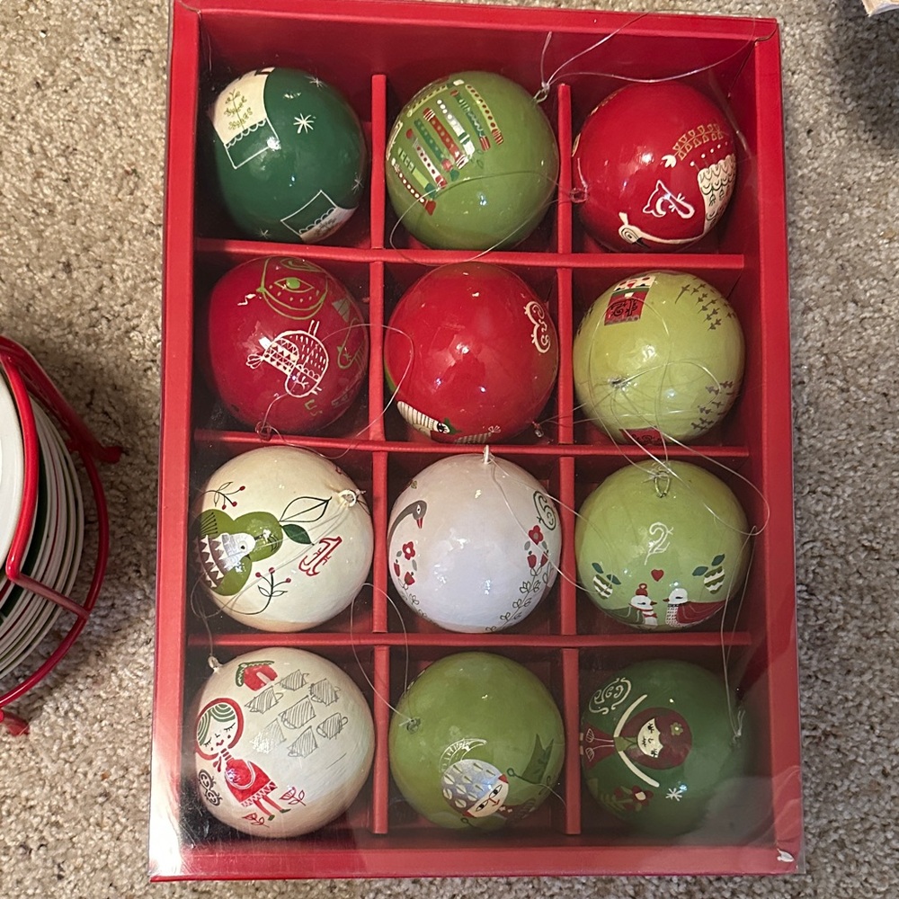 Crate&Barrel 12 Days of Christmas Festive Ornament Set - Red, Green, White